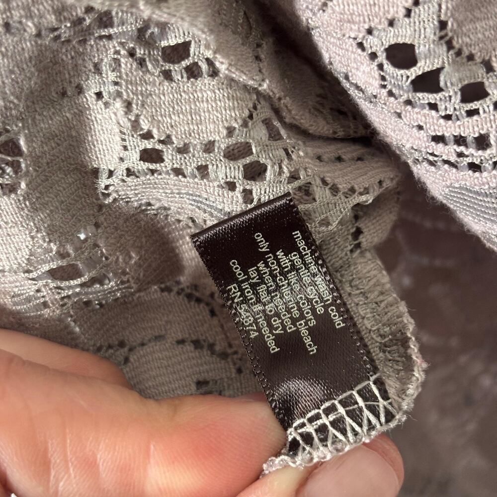 Limited Lace Top Small Mauve Sheer Puff Sleeve Ruched Romantic Coquette Twee - Picture 10 of 12